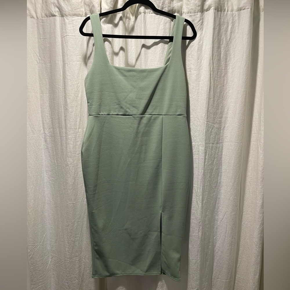 Nasty Gal fitted midi sage green dress with slit